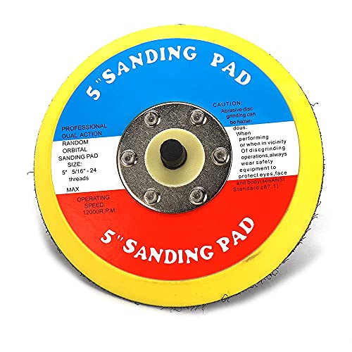 SI FANG 2Pcs 5 inch Hook and Loop Backing Plate 5/16"-24 Thread Polishing Pads for DA Air Sander Polisher Buffer, 12000RPM Pneumatic Dual Action Random Orbital Sanding Disc Backing Pads