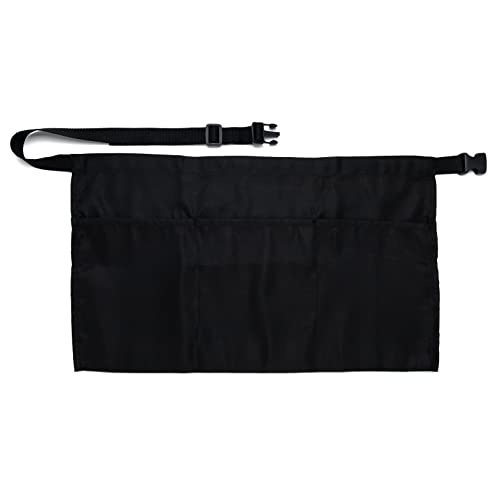 iServ 3 Pockets Black Waist Apron (21x12 inches). Clip-on Server Apron. Restaurant Half Aprons Waitress, Waiter, Server, Bartender, Busser, Barista, Money Apron, Check Holder, Organizer (1)