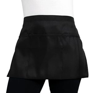 iServ 3 Pockets Black Waist Apron (21x12 inches). Clip-on Server Apron. Restaurant Half Aprons Waitress, Waiter, Server, Bartender, Busser, Barista, Money Apron, Check Holder, Organizer (1)