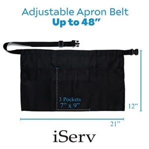 iServ 3 Pockets Black Waist Apron (21x12 inches). Clip-on Server Apron. Restaurant Half Aprons Waitress, Waiter, Server, Bartender, Busser, Barista, Money Apron, Check Holder, Organizer (1)