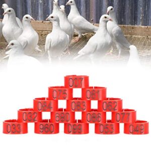 Astibym Bird Clip, 100Pcs Plastic Pigeons Identify Reusable Easy to Use Pigeons Leg Bands 001‑100 Numbered for Parrots(10mm red with Word Ring)