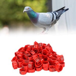 Astibym Bird Clip, 100Pcs Plastic Pigeons Identify Reusable Easy to Use Pigeons Leg Bands 001‑100 Numbered for Parrots(10mm red with Word Ring)