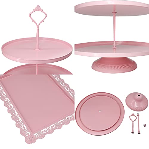 Set of 4 Pcs Iron Cake Stand Cake Holder Dessert Serving Trays for Wedding Birthday Party Baby Shower Display (Pink)
