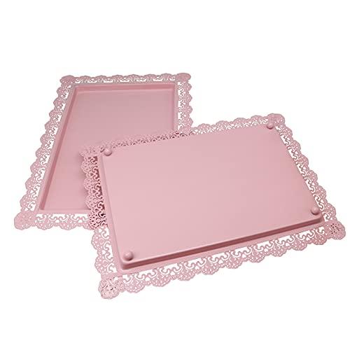 Set of 4 Pcs Iron Cake Stand Cake Holder Dessert Serving Trays for Wedding Birthday Party Baby Shower Display (Pink)