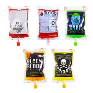 jojofuny 50pcs 250ml halloween blood bag for drink, drink storaging bag, drinks juice pouch party cups drink container zombie hospital theme party favors