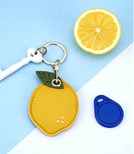 Tomcrazy 3in1 Protective Case for Airtag/Samsung Galaxy SmartTag/Huawei Tag/Access Card Keychain/Tile Sticker 2022 Mate 2020 Cover Pendant for Backpack Bag Satchel Suitcase(Lemon)