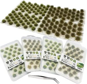 cayway 128 pcs static grass tuft model grass tufts terrain model kit resin static scenery model, fake moss grass and tweezers for train landscape railway artificial grass modeling