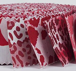 Soimoi 40Pcs Floral Artistic Print Precut Fabrics Strips Roll Up 1.5x42inches Cotton Jelly Rolls for Quilting - Red