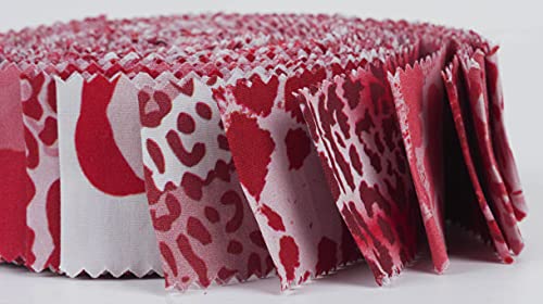 Soimoi 40Pcs Floral Artistic Print Precut Fabrics Strips Roll Up 1.5x42inches Cotton Jelly Rolls for Quilting - Red