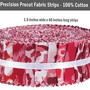 Soimoi 40Pcs Floral Artistic Print Precut Fabrics Strips Roll Up 1.5x42inches Cotton Jelly Rolls for Quilting - Red