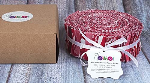 Soimoi 40Pcs Floral Artistic Print Precut Fabrics Strips Roll Up 1.5x42inches Cotton Jelly Rolls for Quilting - Red