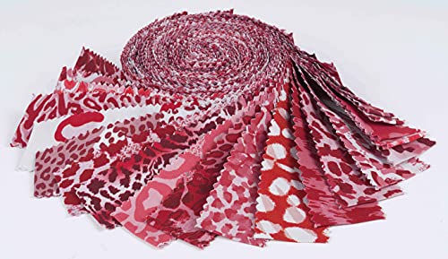 Soimoi 40Pcs Floral Artistic Print Precut Fabrics Strips Roll Up 1.5x42inches Cotton Jelly Rolls for Quilting - Red