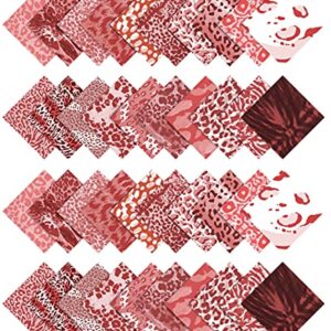 Soimoi 40Pcs Floral Artistic Print Precut Fabrics Strips Roll Up 1.5x42inches Cotton Jelly Rolls for Quilting - Red