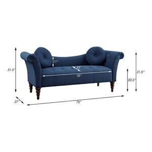 Lexicon Westridge Upholstered Settee with 2 Pillows, 75" W, Blue