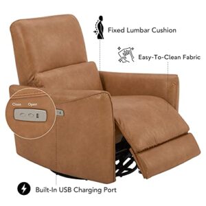 CHITA Power Recliner Swivel Glider, Upholstered Faux Leather Living Room Reclining Sofa Chair with Lumbar Support, Cognac Brown