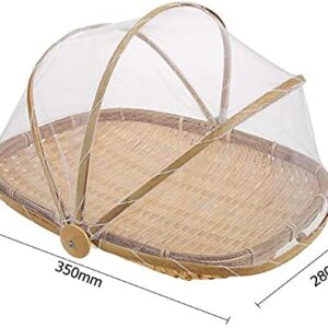 13" Rectangular Bamboo Serving Food Tent Basket Picnic Basket Fruit Basket with net Cover Insect Proof