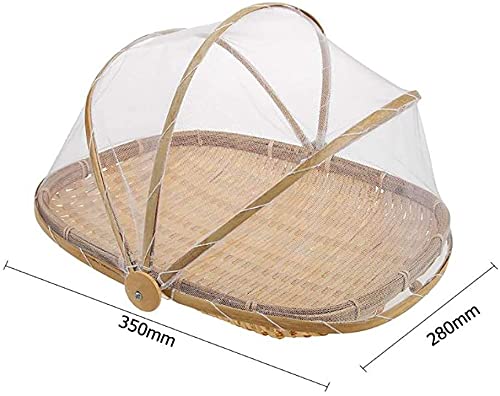 13" Rectangular Bamboo Serving Food Tent Basket Picnic Basket Fruit Basket with net Cover Insect Proof