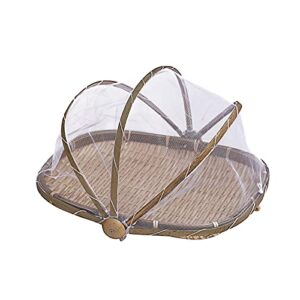 13" Rectangular Bamboo Serving Food Tent Basket Picnic Basket Fruit Basket with net Cover Insect Proof