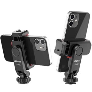 ulanzi phone tripod mount st-06s, universal smartphone mount adapter with 2 cold shoe, 360° rotates and adjustable cell phone clip clamp holder, compatible with iphone, samsung galaxy and all phones