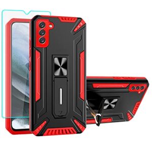 samsung s21 fe case, samsung galaxy s21 fe case, with hd screen protector, [military grade] ring kickstand hard pc soft tpu shockproof protective cases for samsung galaxy s21 fe (red)