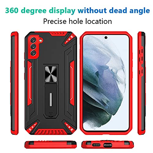 Samsung S21 FE Case, Samsung Galaxy S21 FE Case, with HD Screen Protector, [Military Grade] Ring Kickstand Hard PC Soft TPU Shockproof Protective Cases for Samsung Galaxy S21 FE (Red)