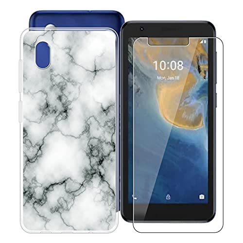 HHUAN Case for ZTE Blade A31 Lite (5.00 Inch) with Tempered Glass Screen Protector, Clear Soft Silicone Protective Cover Bumper Shockproof Phone Case for ZTE Blade A31 Lite - WM73