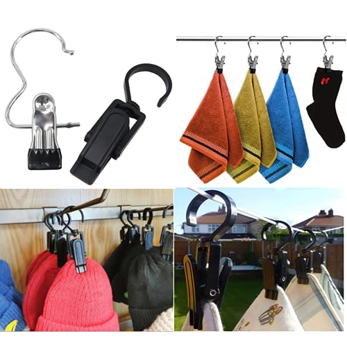 20 Stainless Steel Portable Hangers Tall Boots Hanging Clips Laundry Hooks Boot Holder and Black Plastic Family Travel Rotating Hanging Laundry Hook