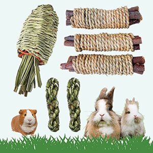abizoo bunny chew toys,natural grass traditional weaving hay stick chew for rabbit guniea pigs chinchillas small animals,no hot glu grass carrots good for bunny guinea pig hamsters dental health.