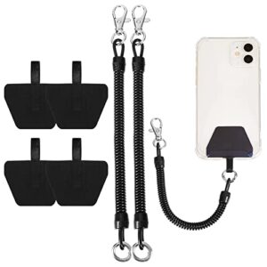 2 pieces phone lanyard tether with patch set, universal stretchy lasso straps cell phone safety tether phone strap and durable adhesive pad phone patch compatible with most smartphones (black)