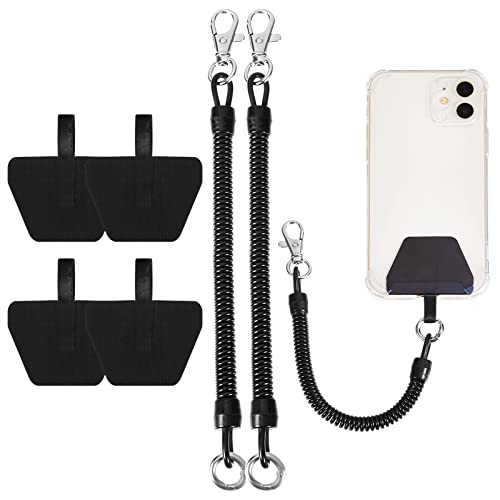 2 Pieces Phone Lanyard Tether with Patch Set, Universal Stretchy Lasso Straps Cell Phone Safety Tether Phone Strap and Durable Adhesive Pad Phone Patch Compatible with Most Smartphones (Black)