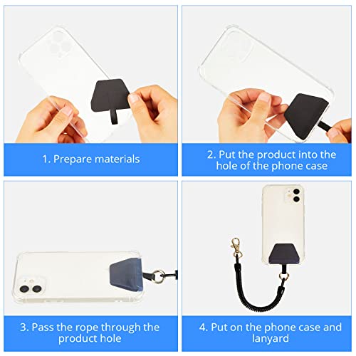 2 Pieces Phone Lanyard Tether with Patch Set, Universal Stretchy Lasso Straps Cell Phone Safety Tether Phone Strap and Durable Adhesive Pad Phone Patch Compatible with Most Smartphones (Black)