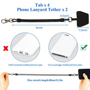 2 Pieces Phone Lanyard Tether with Patch Set, Universal Stretchy Lasso Straps Cell Phone Safety Tether Phone Strap and Durable Adhesive Pad Phone Patch Compatible with Most Smartphones (Black)
