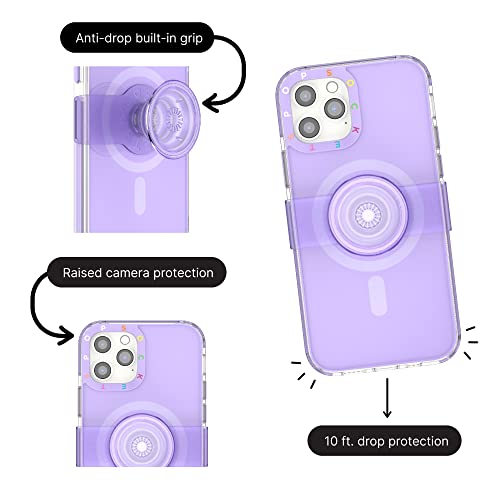 PopSockets: iPhone 12 Case for MagSafe with Phone Grip and Slide, Phone Case for iPhone 12/12 Pro, Wireless Charging Compatible- Violet