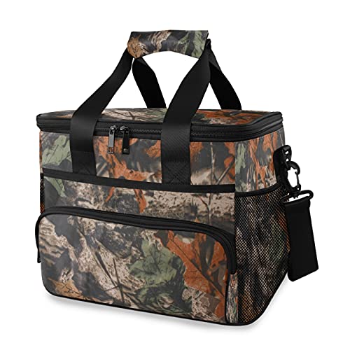 AUUXVA Leakproof Reusable Insulated Cooler Lunch Bag Tree Leaves Camouflage Camo Picnic Lunch Box for Women Men Cooler Tote Office Work Camping Beach 24 Can 15L