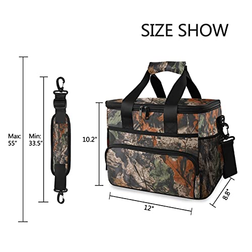 AUUXVA Leakproof Reusable Insulated Cooler Lunch Bag Tree Leaves Camouflage Camo Picnic Lunch Box for Women Men Cooler Tote Office Work Camping Beach 24 Can 15L