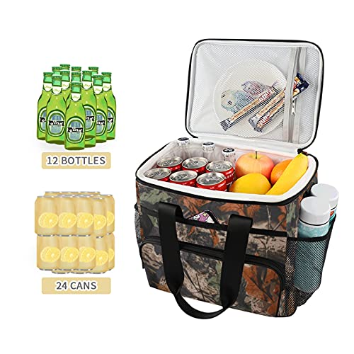 AUUXVA Leakproof Reusable Insulated Cooler Lunch Bag Tree Leaves Camouflage Camo Picnic Lunch Box for Women Men Cooler Tote Office Work Camping Beach 24 Can 15L