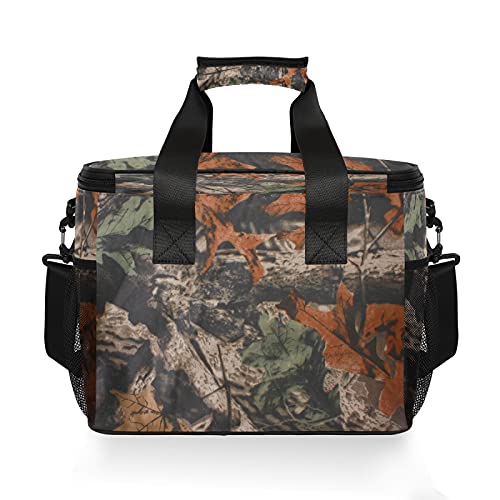 AUUXVA Leakproof Reusable Insulated Cooler Lunch Bag Tree Leaves Camouflage Camo Picnic Lunch Box for Women Men Cooler Tote Office Work Camping Beach 24 Can 15L