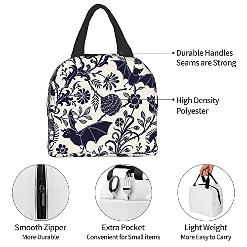 Halloween Bat Flower Lunch Bag Insulated Tote Cooler for Women ,small Lunch Box bags Reusable Womens Freezable Cooling cute Halloween Bat Flower with Container Waterproof