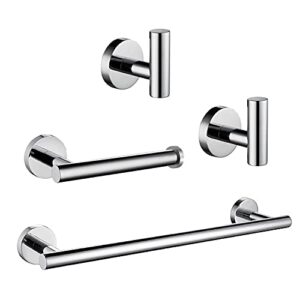 polished chrome bathroom hardware set 4 pieces sus304 stainless steel round wall mounted set including towel bar,toilet paper holder, robe towel hooks,bathroom accessories kit