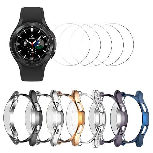 [6+6] Pack for Samsung Galaxy Watch 4 Classic 46mm Case with Screen Protector, Haojavo Soft TPU Cover Protective Bumper Shell + Tempered Glass Screen Protector Film for Galaxy Watch 4 Classic 46mm