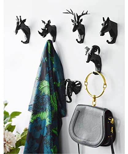 Kopiqin Crafts Home Wall Decoration Elegant Animal Head Resin 6 Set Cartoon Hook Jewelry Key Scarf Bag Hanger Robes Coat Rack for Living Room Bedroom(Deer,Horse,Giraffe,Elephant,Rhino,Goat)