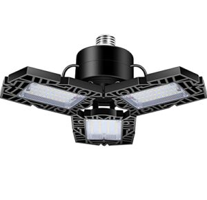 garage light, 60w bright led 2 pack garage lights, with 3 adjustable panel led shop lighting,e26/e27 6000lm 6500k screw in ceiling lights for barn basement attic warehouse workshop