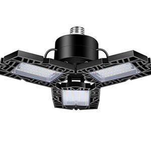 Garage Light, 60W Bright LED 2 Pack Garage Lights, with 3 Adjustable Panel LED Shop Lighting,E26/E27 6000LM 6500K Screw in Ceiling Lights for Barn Basement Attic Warehouse Workshop