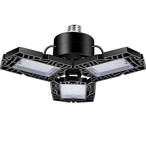 Garage Light, 60W Bright LED 2 Pack Garage Lights, with 3 Adjustable Panel LED Shop Lighting,E26/E27 6000LM 6500K Screw in Ceiling Lights for Barn Basement Attic Warehouse Workshop