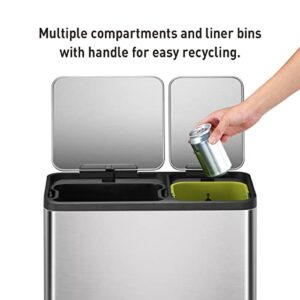 EKO EcoCasa Stainless Steel Dual Compartment Recycling Step Trash Can 30L+20L, (EK9128MT-30L+20L)