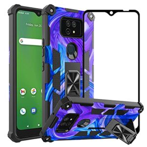 ailiber for at&t maestro max(2021) case, cricket ovation 2 phone case with screen protector, for magnetic car mount, kickstand holder, rugged shockproof protective cover for ovation 2-purple blue