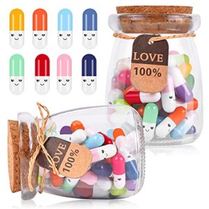 octinpris 120pcs capsule message in glass bottle gift, capsule letters messages cute love notes pills for boyfriend/girlfriend in birthday valentines christmas anniversary graduation thanksgiving