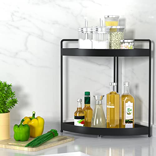 2 Tire Bathroom Countertop Organizer, Vanity Tray Corner Shelf Storage Organizer for Makeup Cosmetic Perfume, Kitchen Spice Rack Metal Standing Shelf