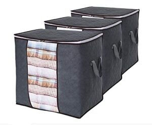 clothes storage bag 90l large capacity organizer with reinforced handle thick fabric for comforters, blankets, bedding, foldable with sturdy zipper, clear window