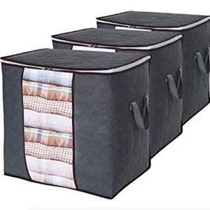 Clothes Storage Bag 90L Large Capacity Organizer with Reinforced Handle Thick Fabric for Comforters, Blankets, Bedding, Foldable with Sturdy Zipper, Clear Window